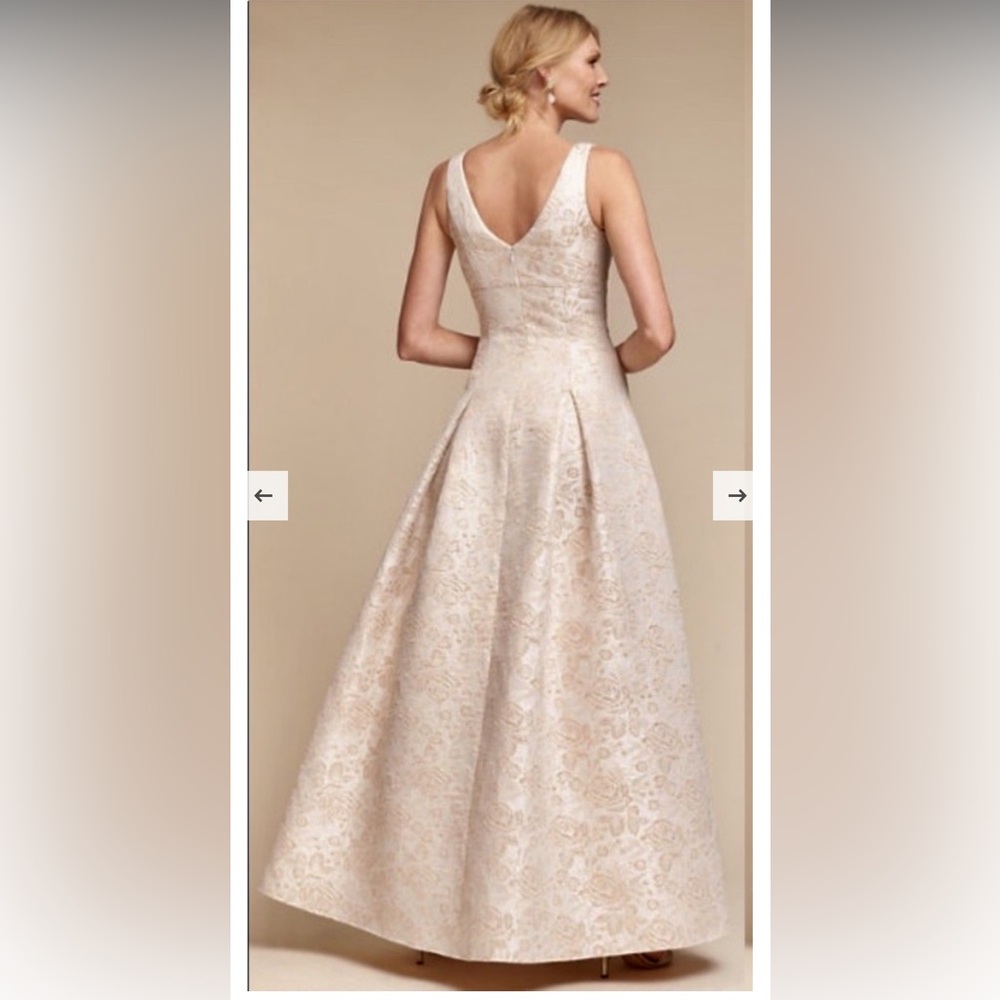New Anthropologie BHLDN Hitherto Lincoln Jacquard Tulle Textured Dress Gold 4